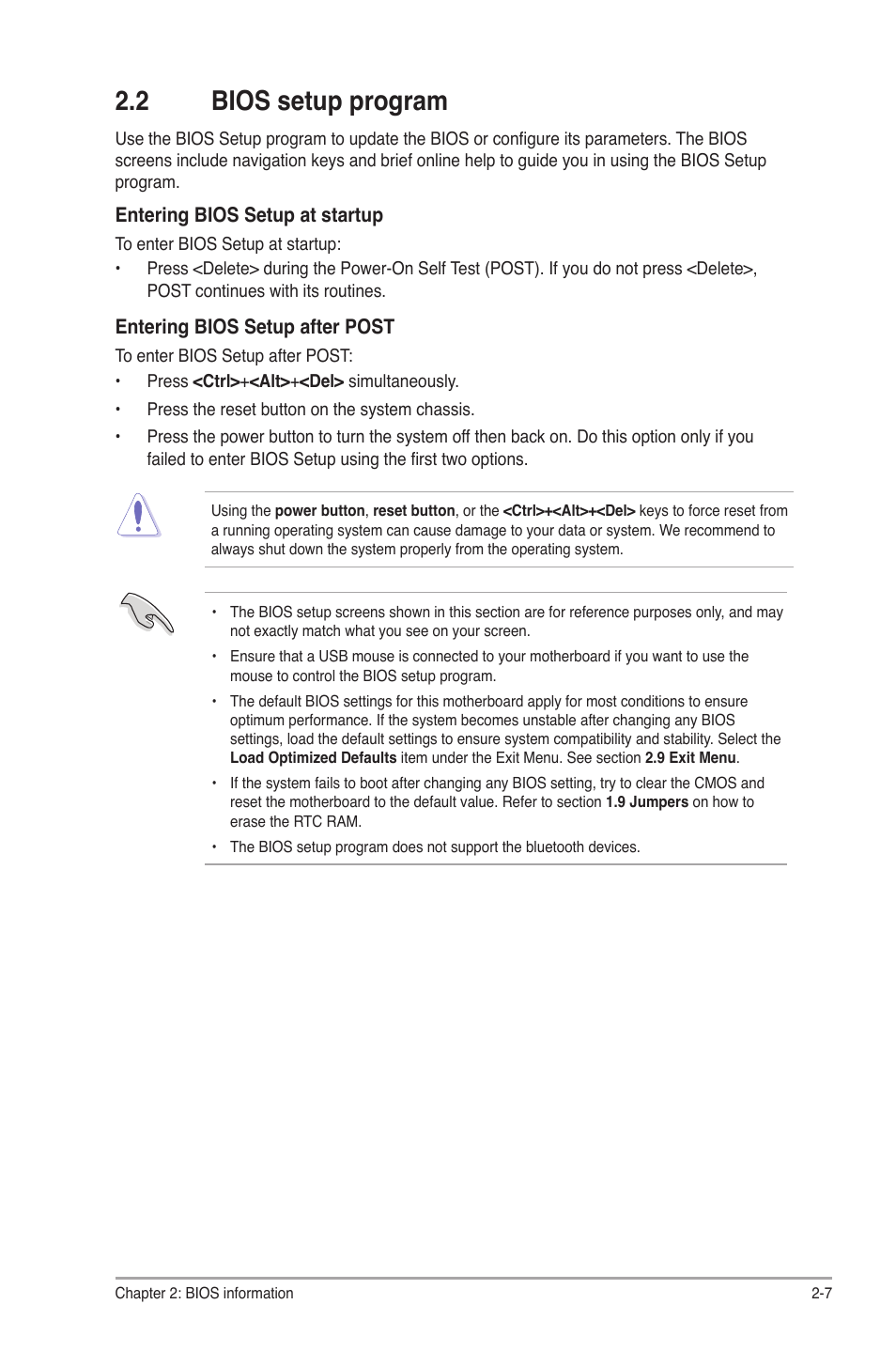 2 bios setup program, Bios setup program -7 | Asus P8H61-M PRO User Manual | Page 51 / 76