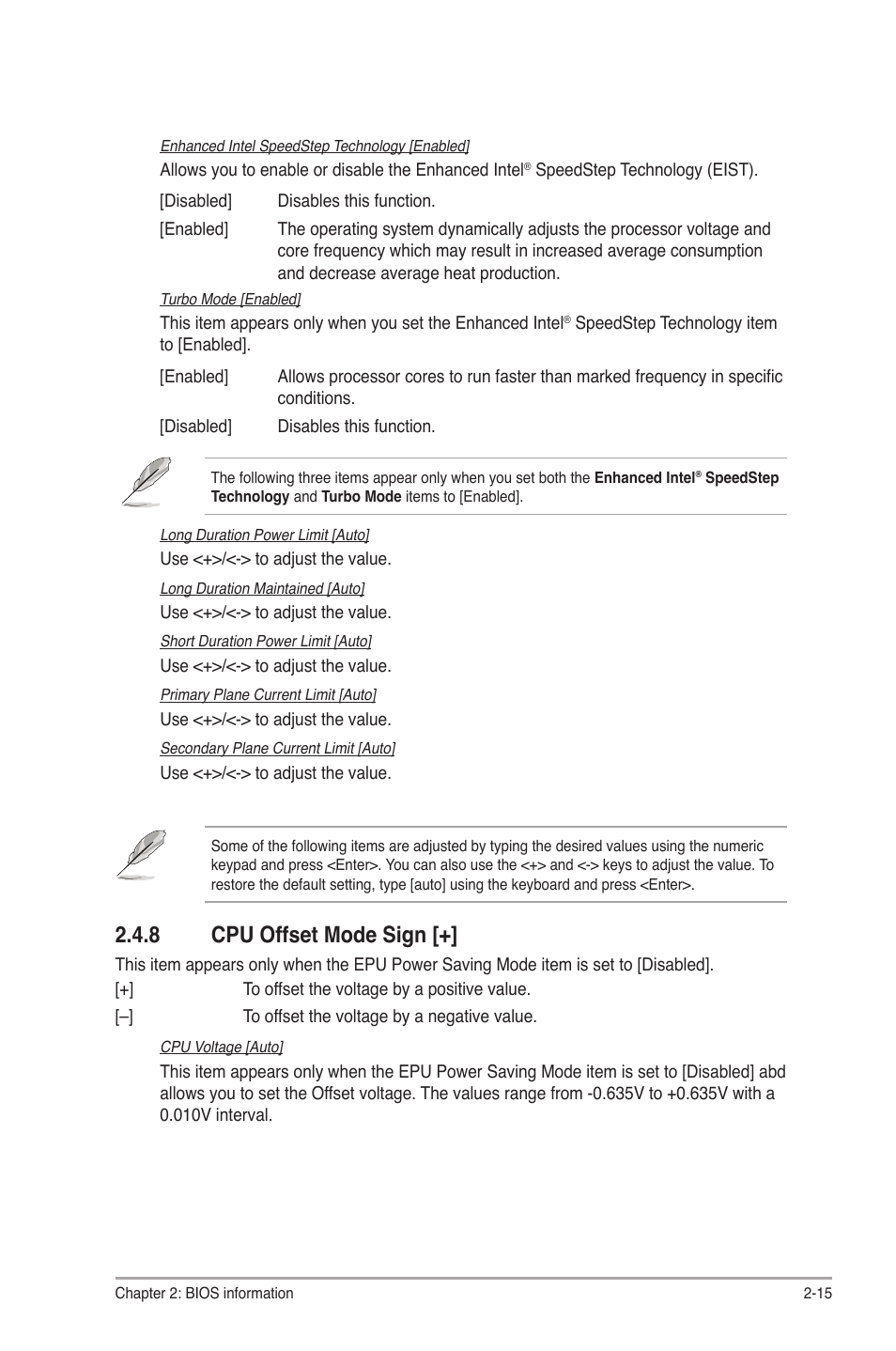 8 cpu offset mode sign, Cpu offset mode sign [+] -15 | Asus P8H61-M PRO User Manual | Page 59 / 76