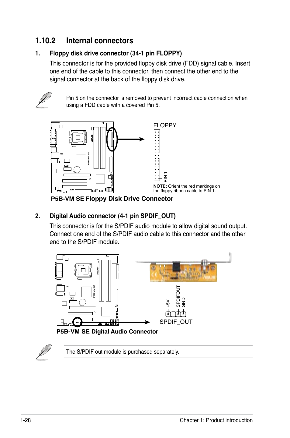 2 internal connectors | Asus P5B-VM SE User Manual | Page 40 / 94