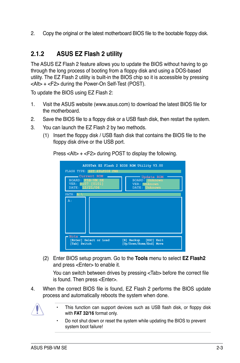 2 asus ez flash 2 utility | Asus P5B-VM SE User Manual | Page 51 / 94