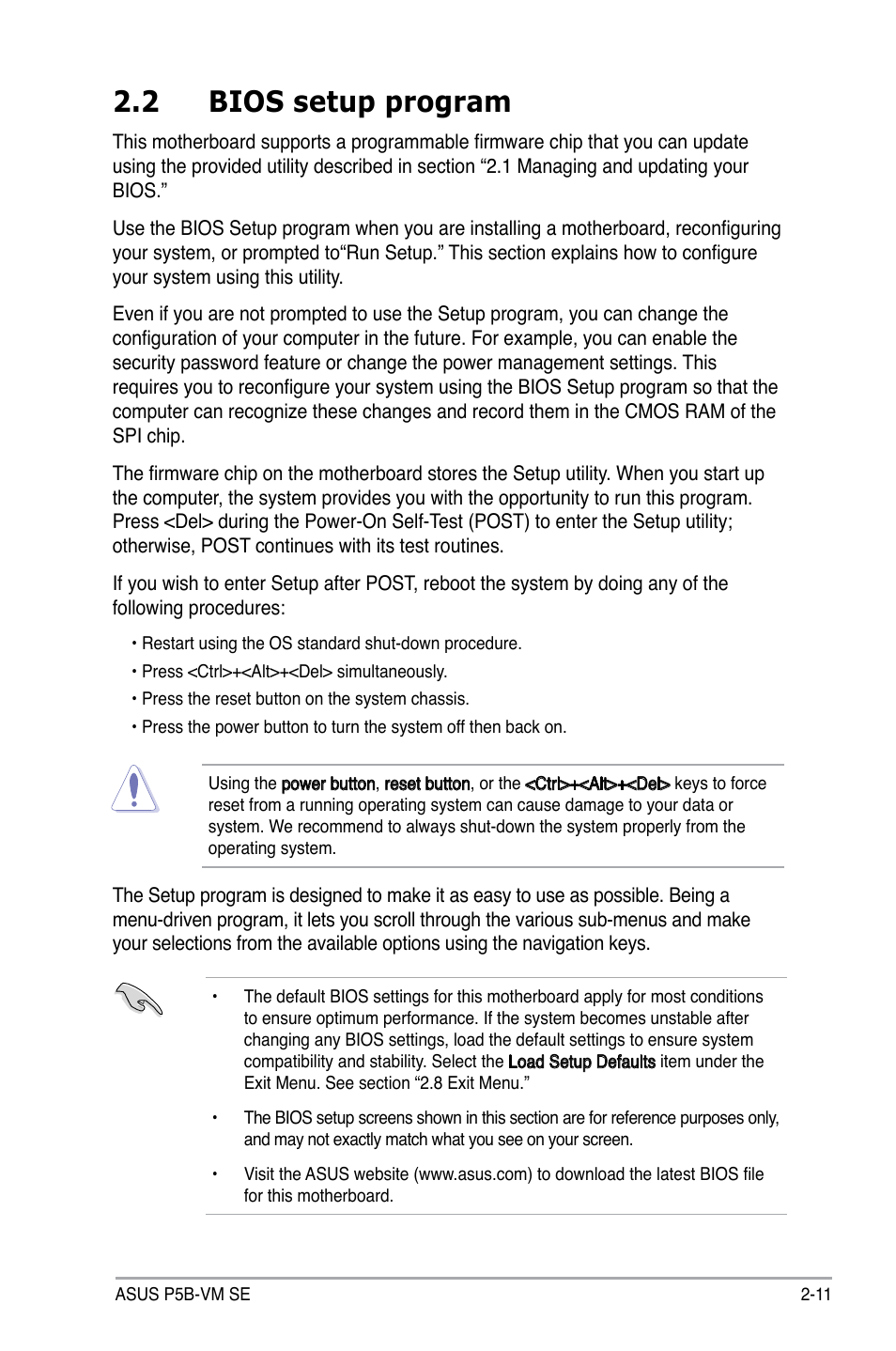 2 bios setup program | Asus P5B-VM SE User Manual | Page 59 / 94