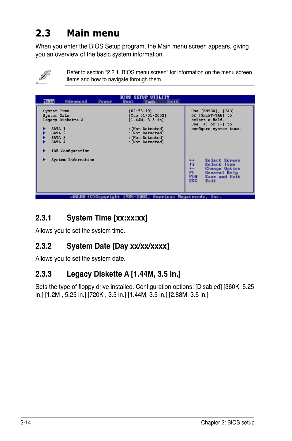 3 main menu, 1 system time [xx:xx:xx | Asus P5B-VM SE User Manual | Page 62 / 94