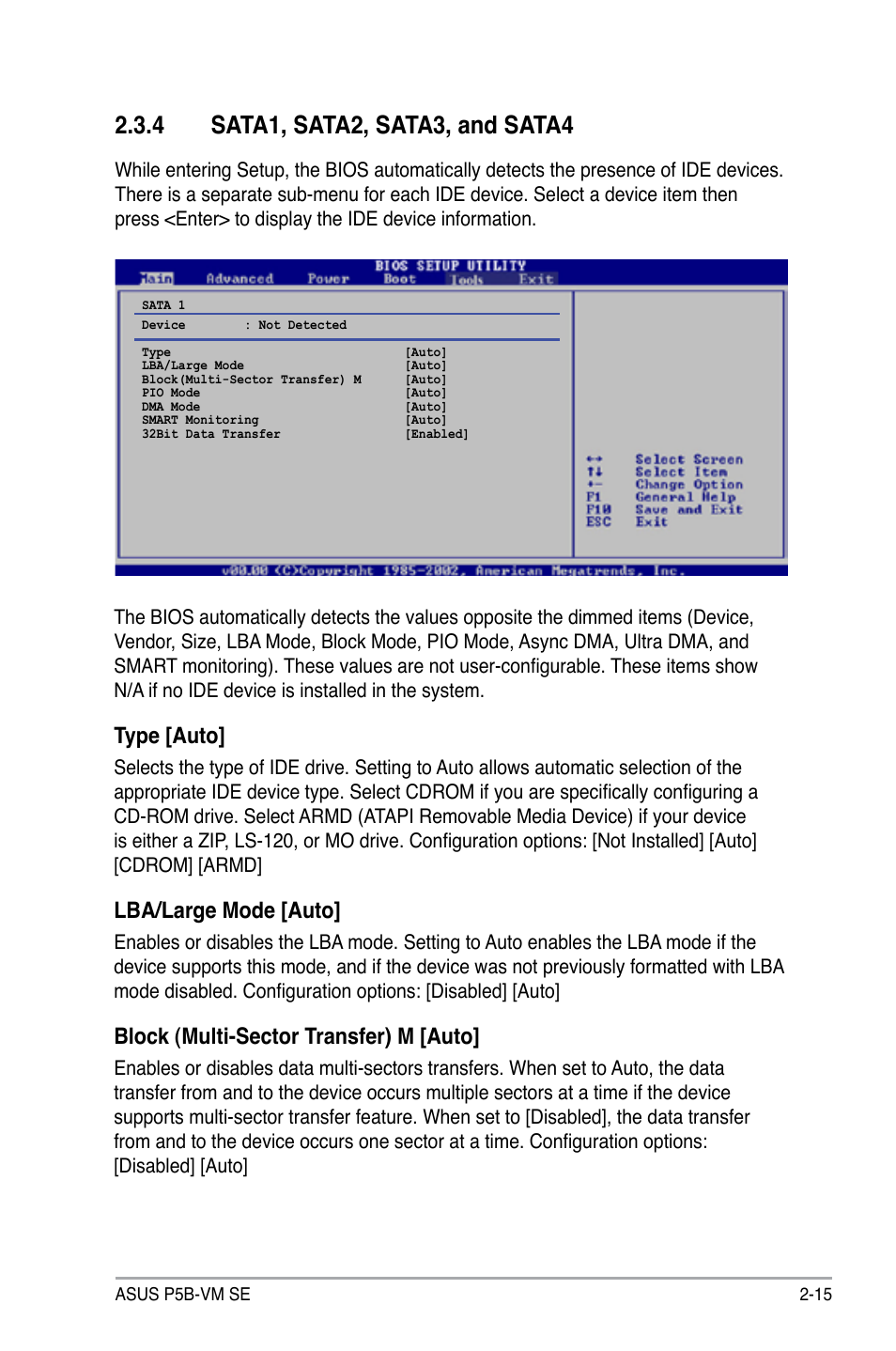 Type [auto, Lba/large mode [auto, Block (multi-sector transfer) m [auto | Asus P5B-VM SE User Manual | Page 63 / 94