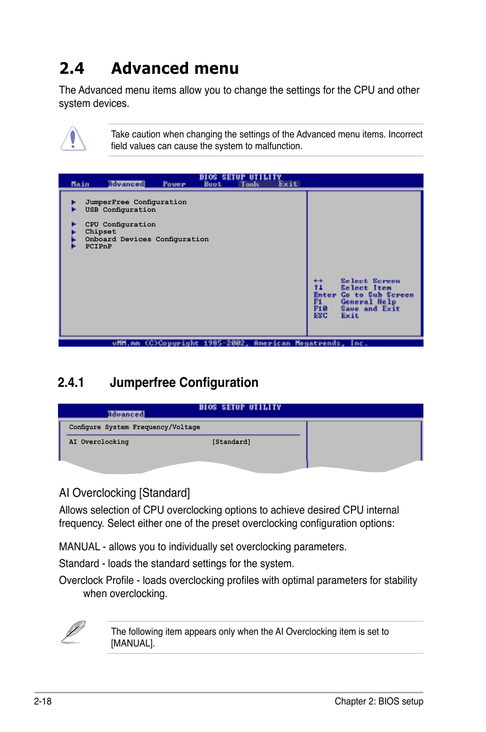 4 advanced menu, 1 jumperfree configuration, Ai overclocking [standard | Asus P5B-VM SE User Manual | Page 66 / 94