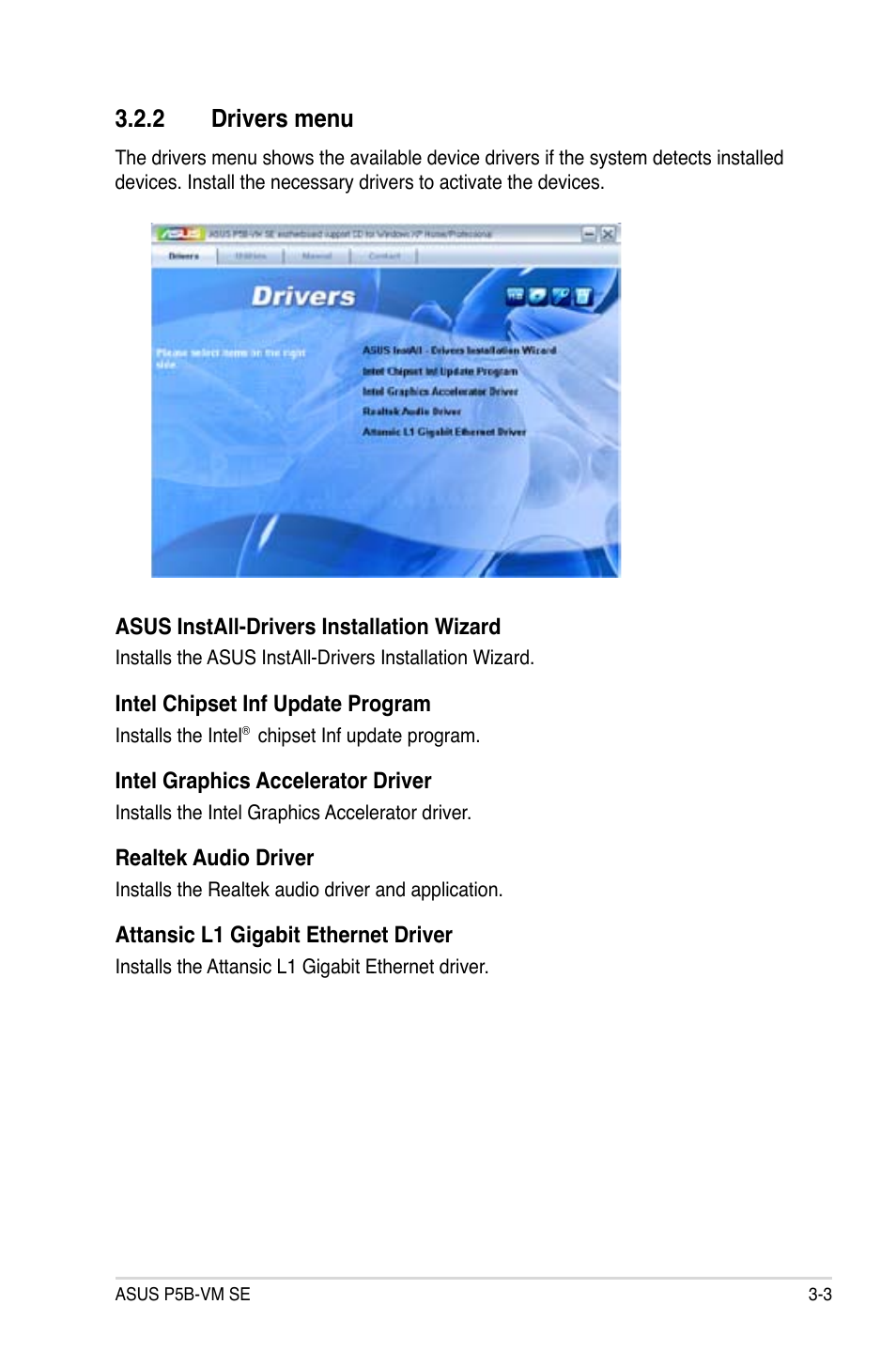 2 drivers menu | Asus P5B-VM SE User Manual | Page 87 / 94
