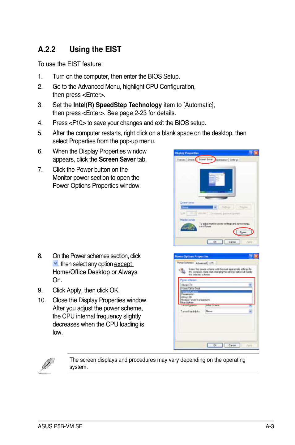 A.2.2 using the eist | Asus P5B-VM SE User Manual | Page 93 / 94