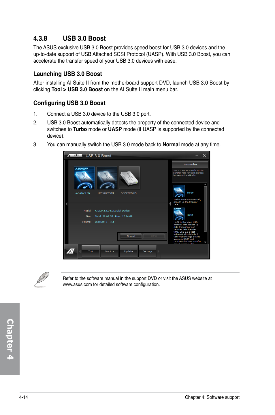 8 usb 3.0 boost, Usb 3.0 boost -14, Chapter 4 | Asus P9X79 LE User Manual | Page 134 / 176