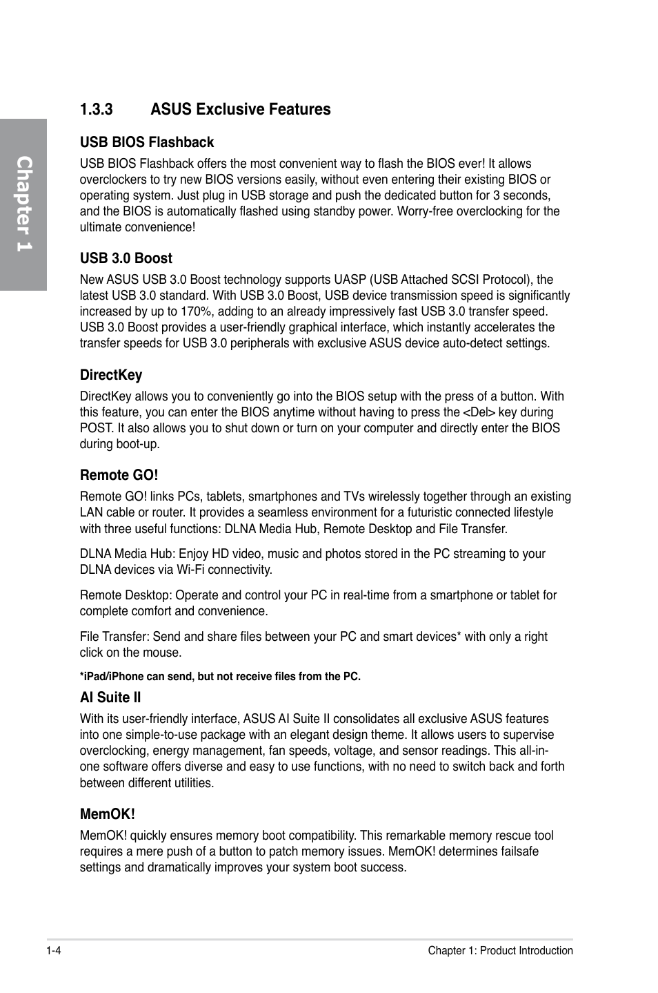 3 asus exclusive features, Asus exclusive features -4, Chapter 1 | Asus P9X79 LE User Manual | Page 16 / 176
