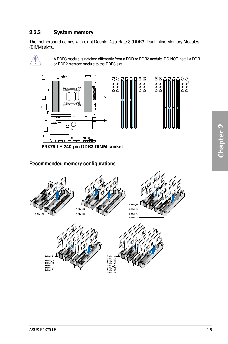 3 system memory, System memory -5, Chapter 2 | Asus P9X79 LE User Manual | Page 23 / 176