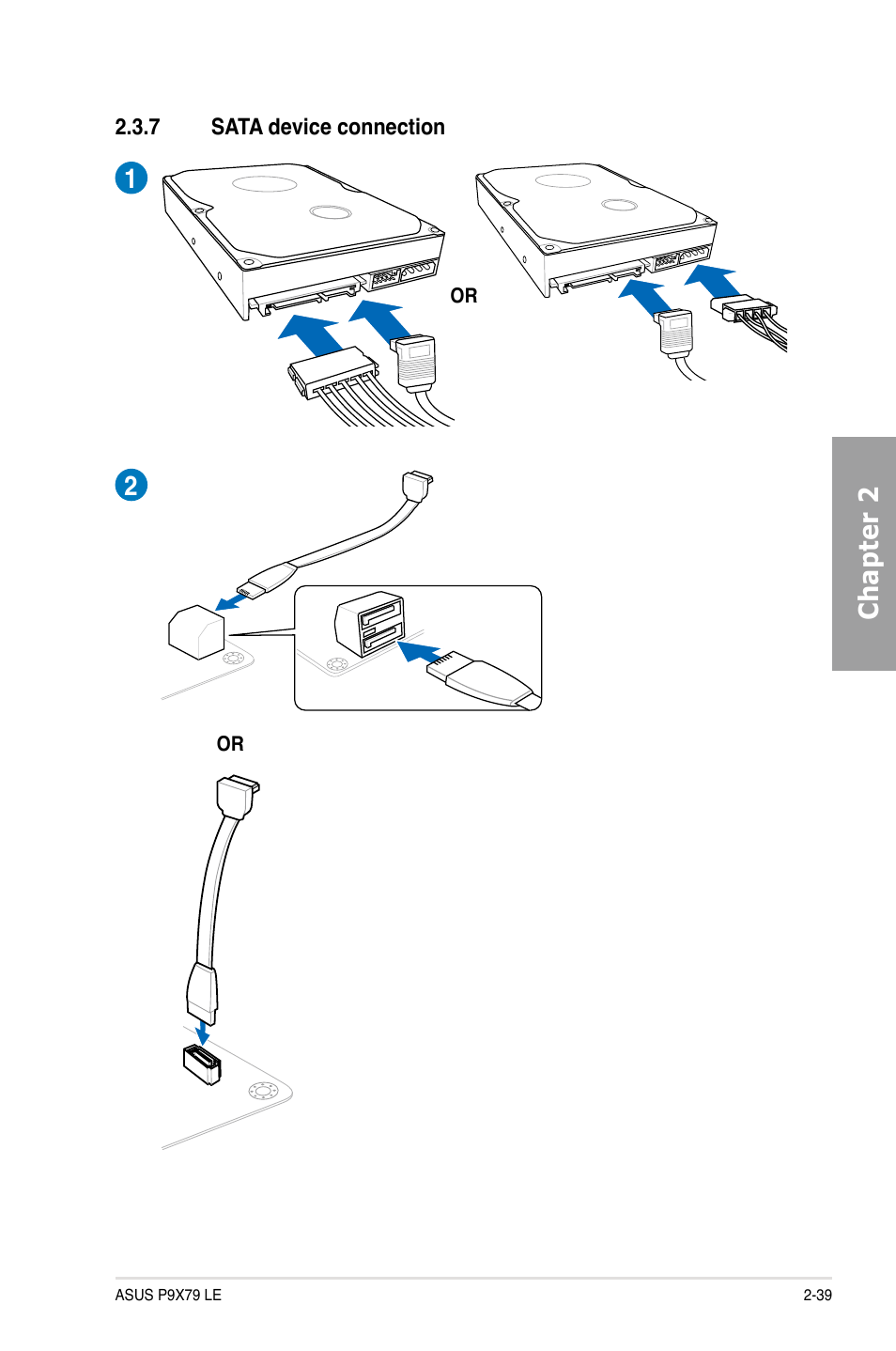 7 sata device connection, Sata device connection -39, Chapter 2 | Asus P9X79 LE User Manual | Page 57 / 176