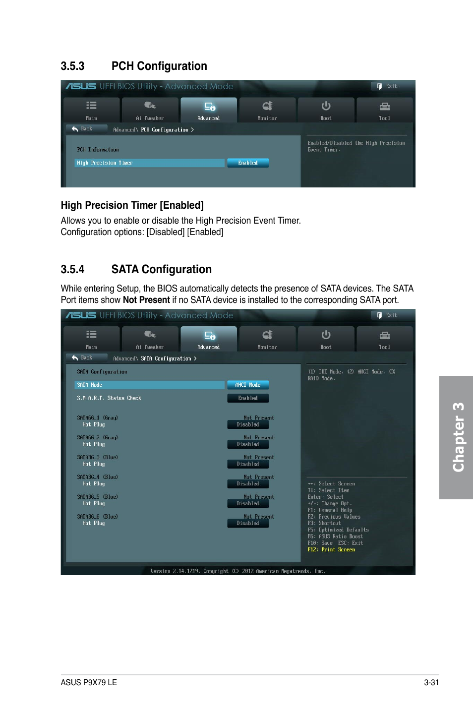 3 pch configuration, 4 sata configuration, Pch configuration -31 | Sata configuration -31, Chapter 3 | Asus P9X79 LE User Manual | Page 97 / 176