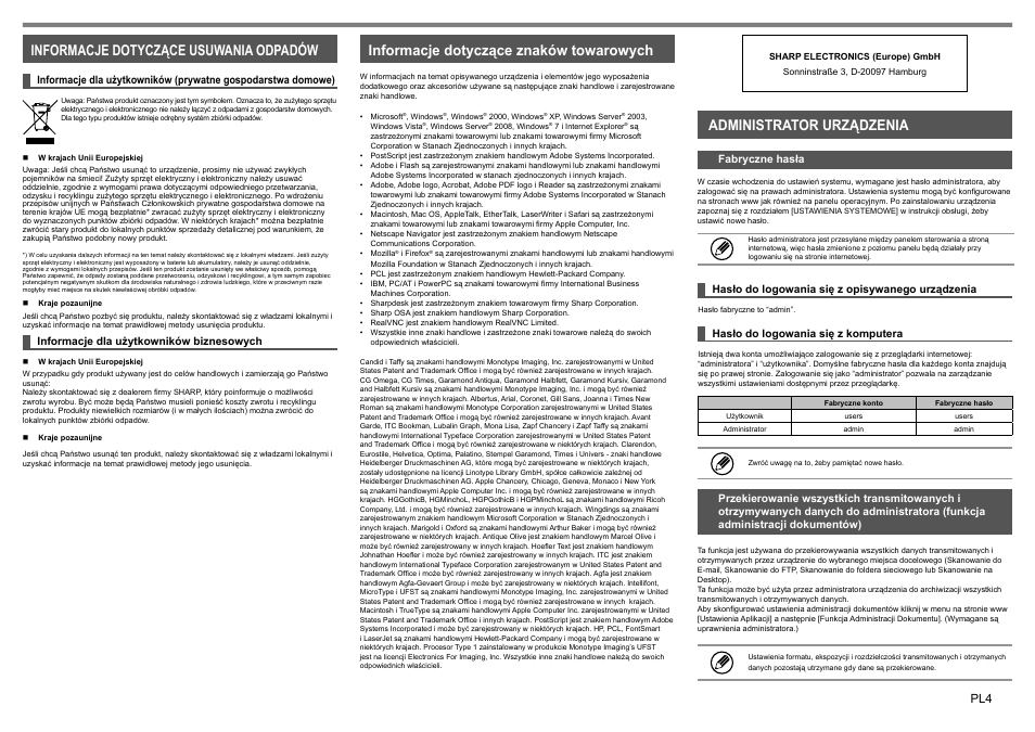 Administrator urządzenia | Sharp MX-1810U User Manual | Page 25 / 56