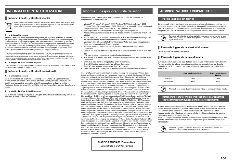 Administratorul echipamentului | Sharp MX-1810U User Manual | Page 45 / 56