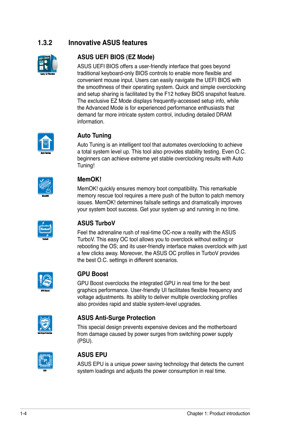 2 innovative asus features, Innovative asus features -4 | Asus P8Z68-V LE User Manual | Page 16 / 82