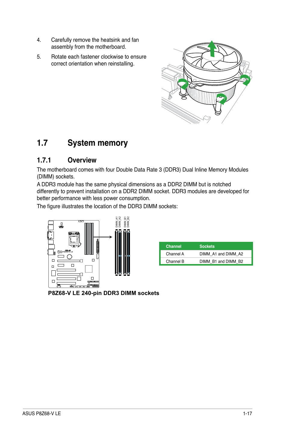 7 system memory, 1 overview, System memory -17 1.7.1 | Overview -17 | Asus P8Z68-V LE User Manual | Page 29 / 82