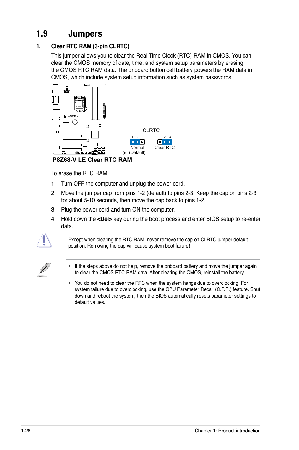 9 jumpers, Jumpers -26 | Asus P8Z68-V LE User Manual | Page 38 / 82