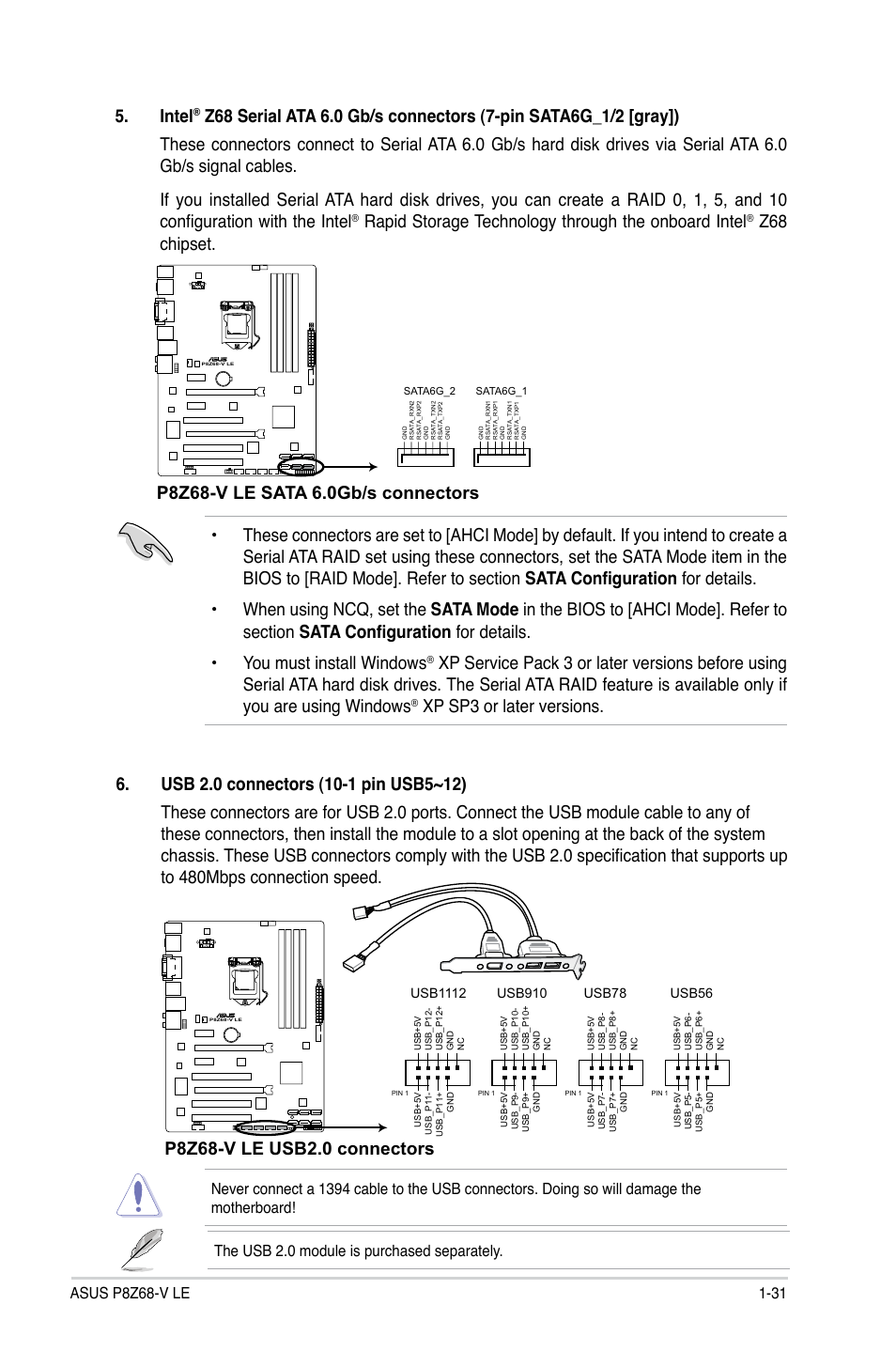 Intel, Rapid storage technology through the onboard intel, Xp sp3 or later versions | Asus P8Z68-V LE User Manual | Page 43 / 82