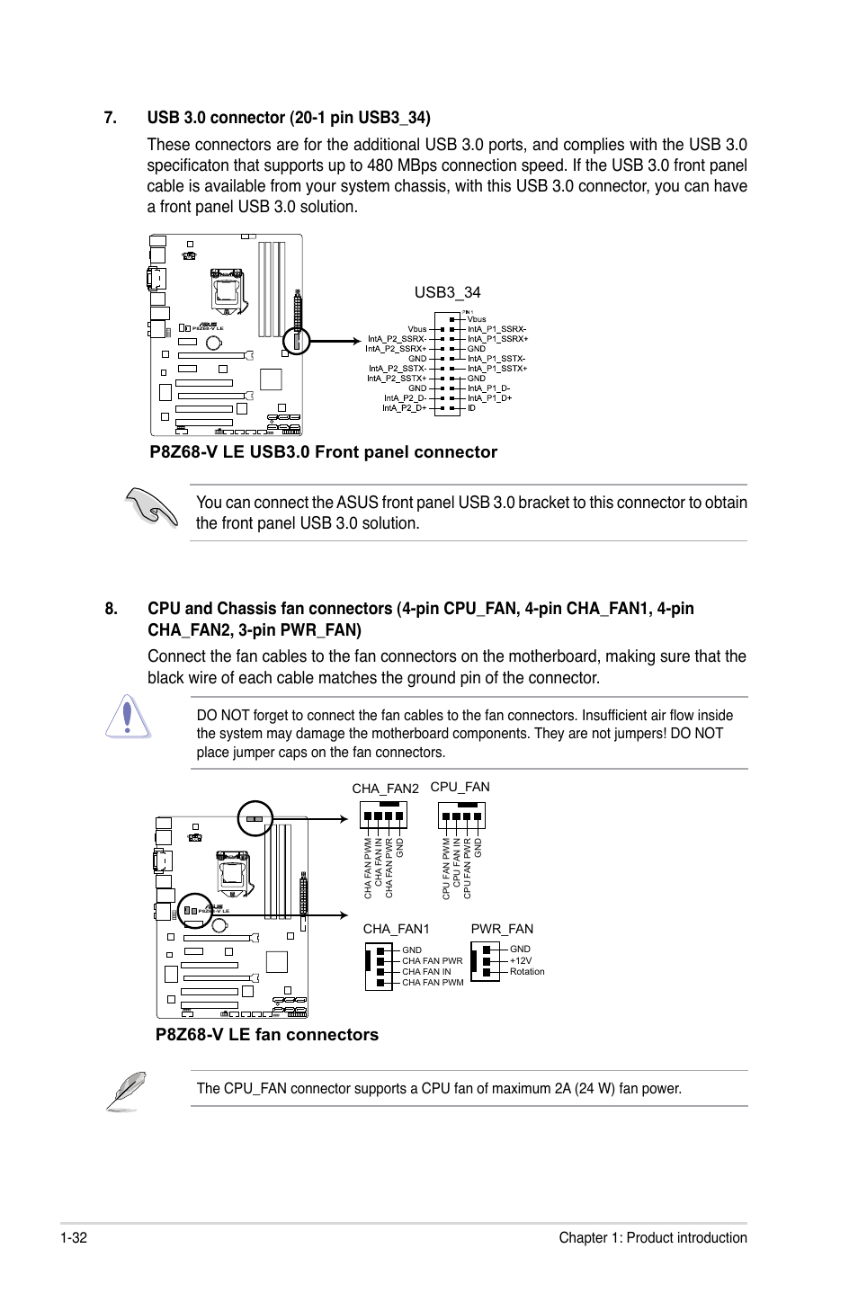 P8z68-v le fan connectors, Usb3_34 | Asus P8Z68-V LE User Manual | Page 44 / 82