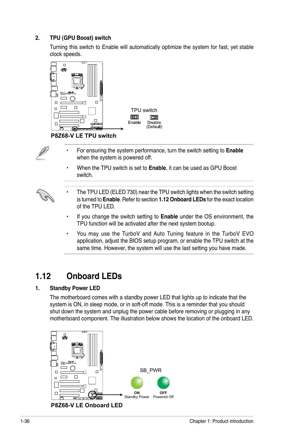 12 onboard leds, 12 onboard leds -36 | Asus P8Z68-V LE User Manual | Page 48 / 82