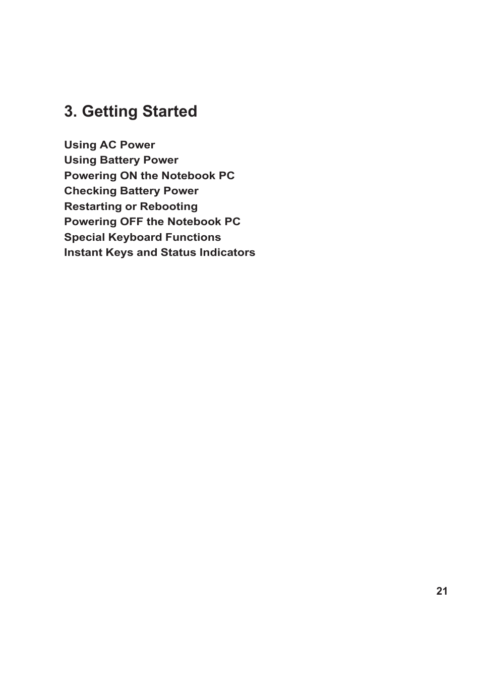 Getting started | Asus W5F User Manual | Page 21 / 68