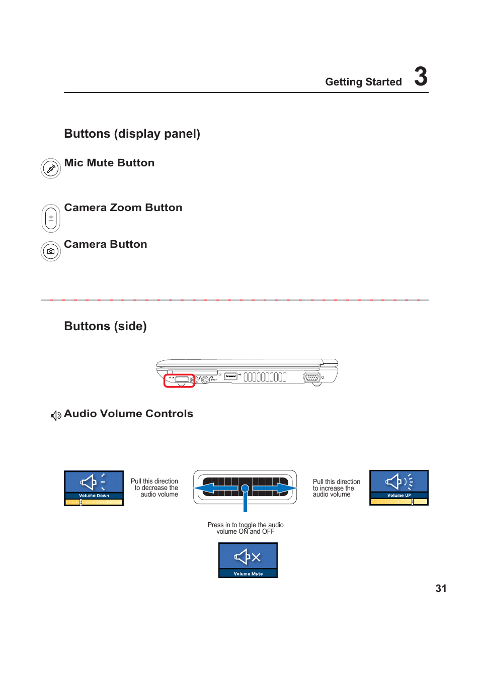 Buttons (display panel) buttons (side) | Asus W5F User Manual | Page 31 / 68