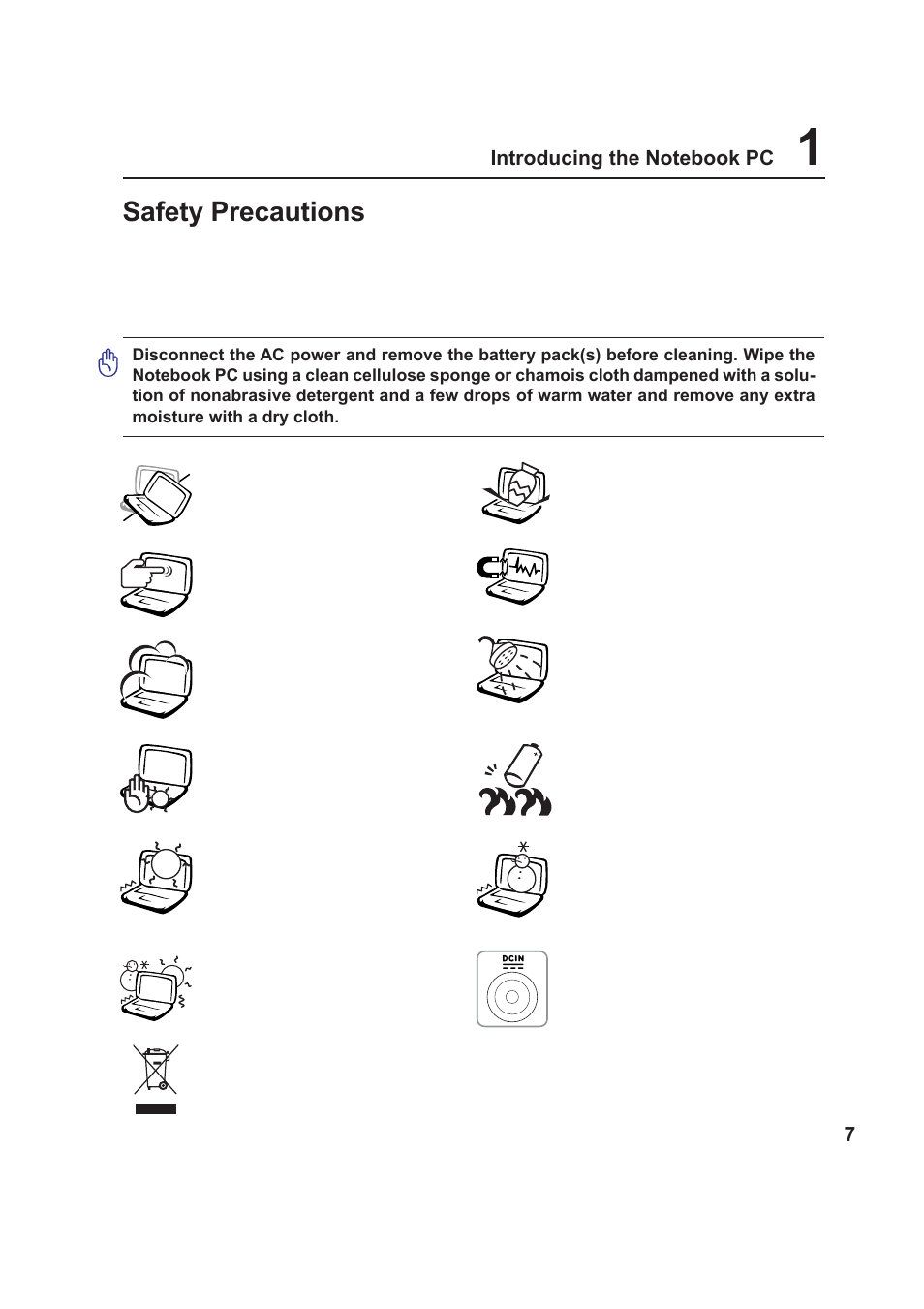 Safety precautions | Asus W5F User Manual | Page 7 / 68