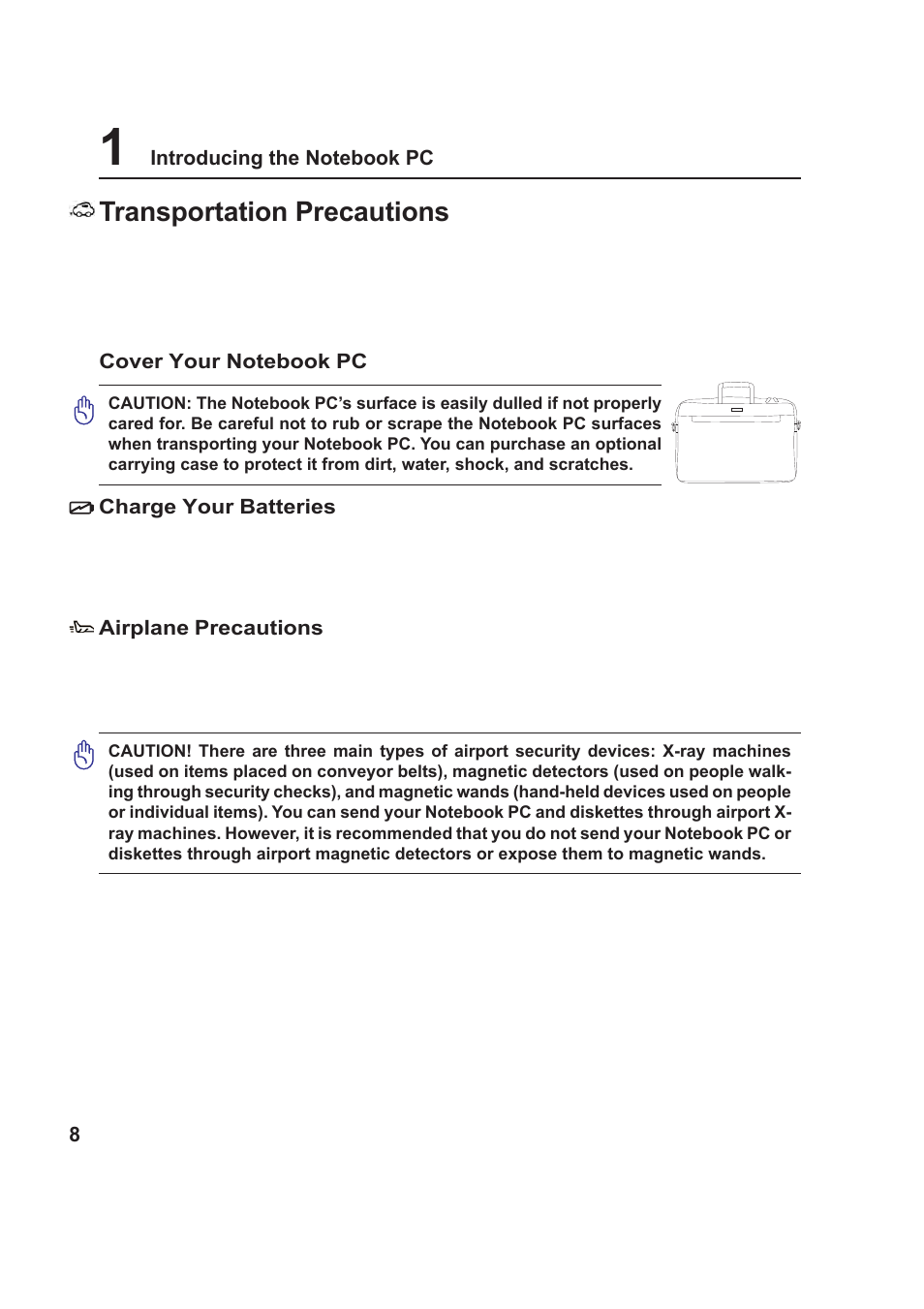 Transportation precautions | Asus W5F User Manual | Page 8 / 68
