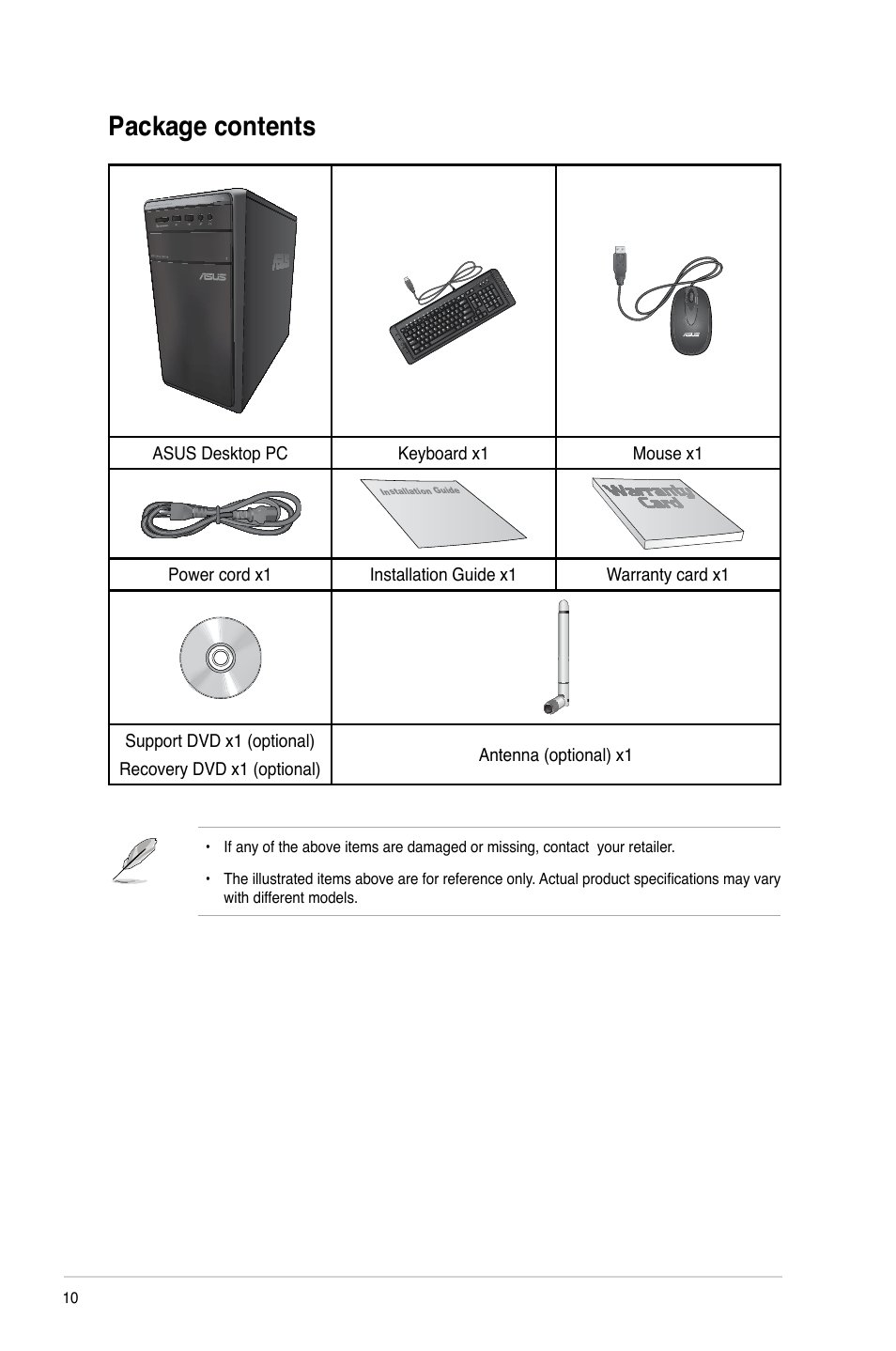 Package contents | Asus M11BB User Manual | Page 10 / 66