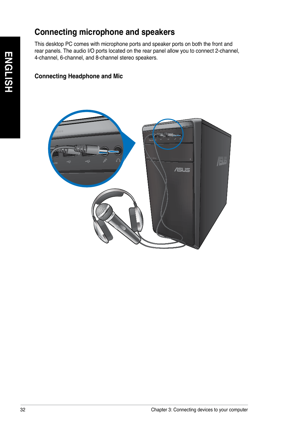 Connecting microphone and speakers, En gl is h en gl is h en gl is h en gl is h | Asus M11BB User Manual | Page 32 / 66