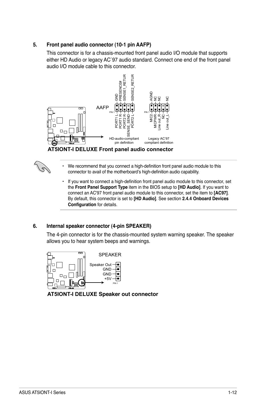 At5iont-i deluxe front panel audio connector | Asus AT5IONT-I User Manual | Page 21 / 47