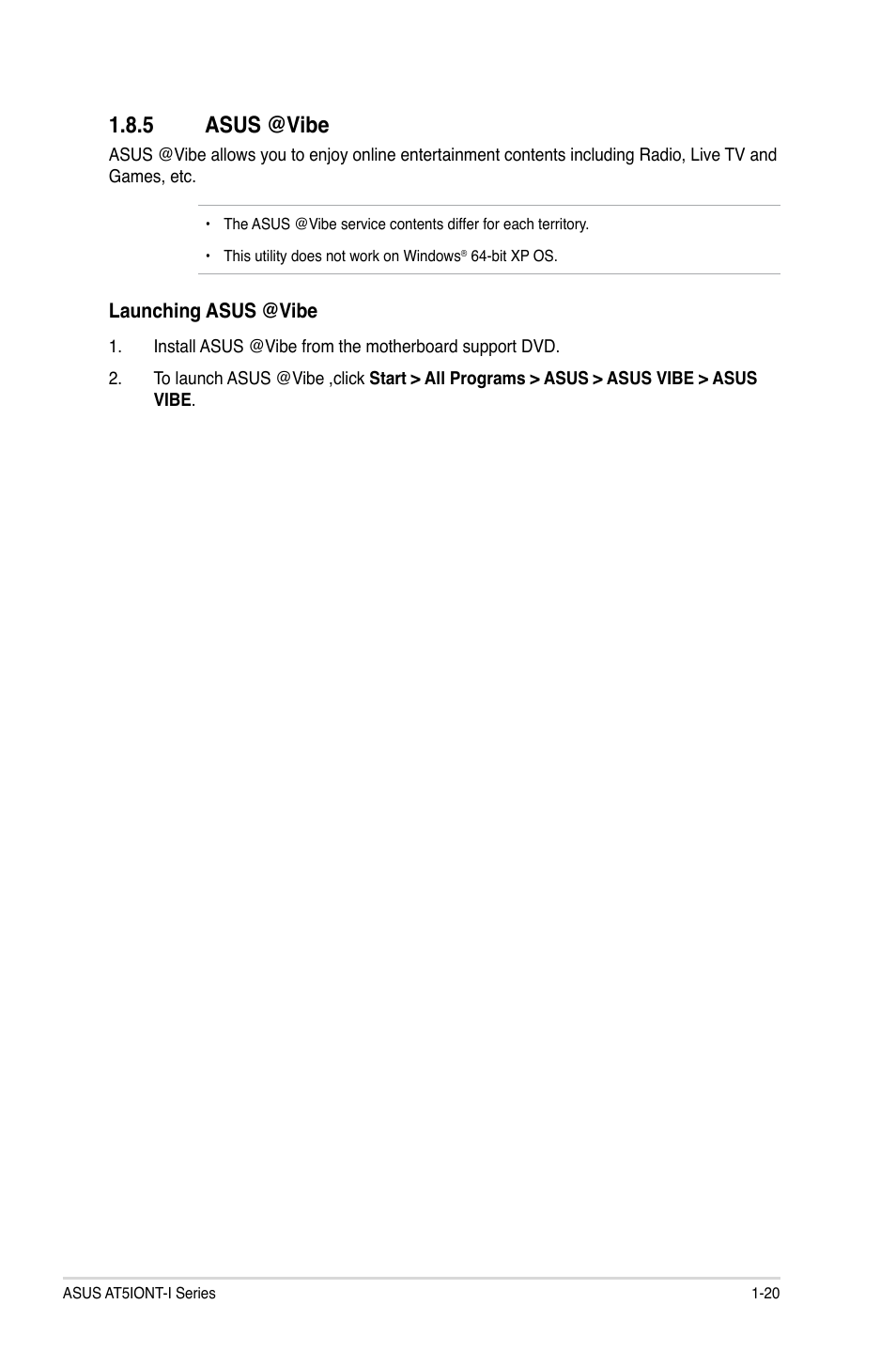 5 asus @vibe, Asus @vibe -20 | Asus AT5IONT-I User Manual | Page 29 / 47