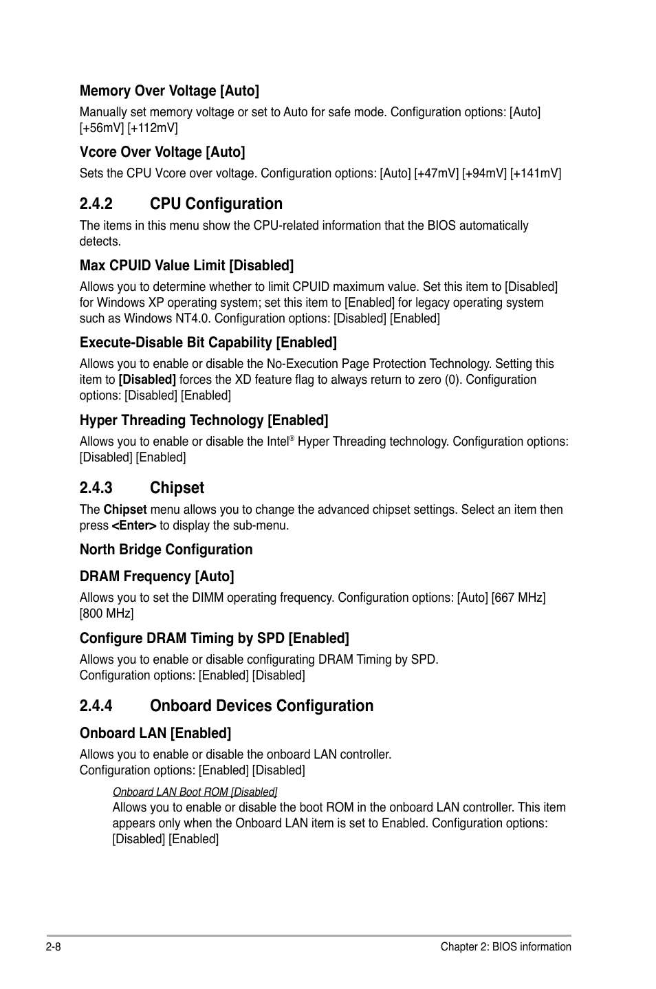 2 cpu configuration, 3 chipset, 4 onboard devices configuration | Cpu configuration -8, Chipset -8, Onboard devices configuration -8 | Asus AT5IONT-I User Manual | Page 37 / 47