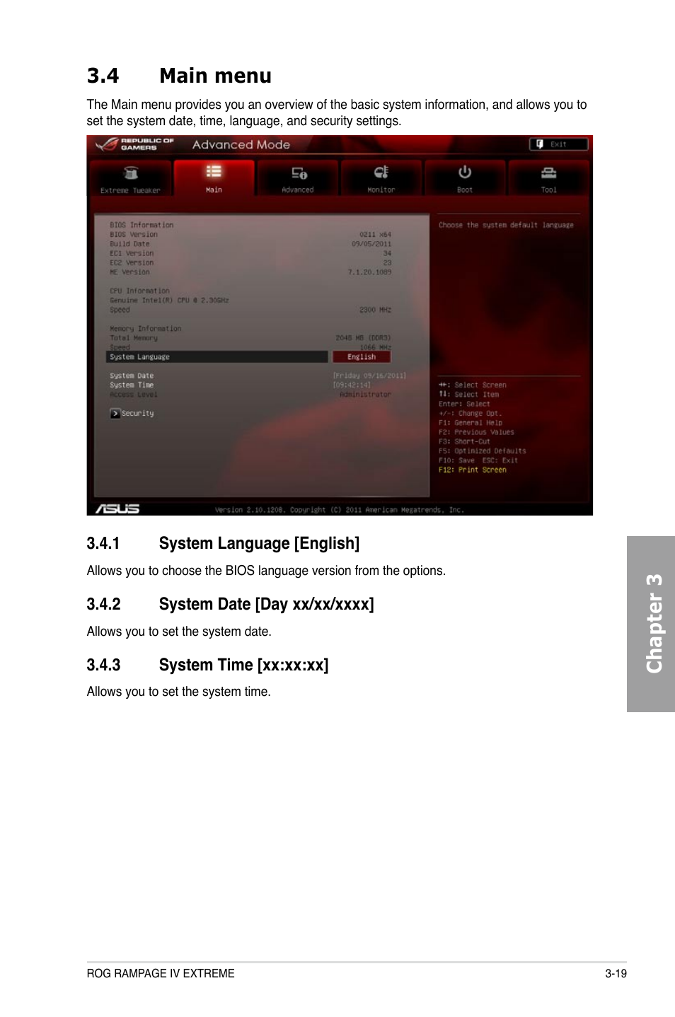 Chapter 3 3.4 main menu | Asus Rampage IV Extreme User Manual | Page 105 / 179