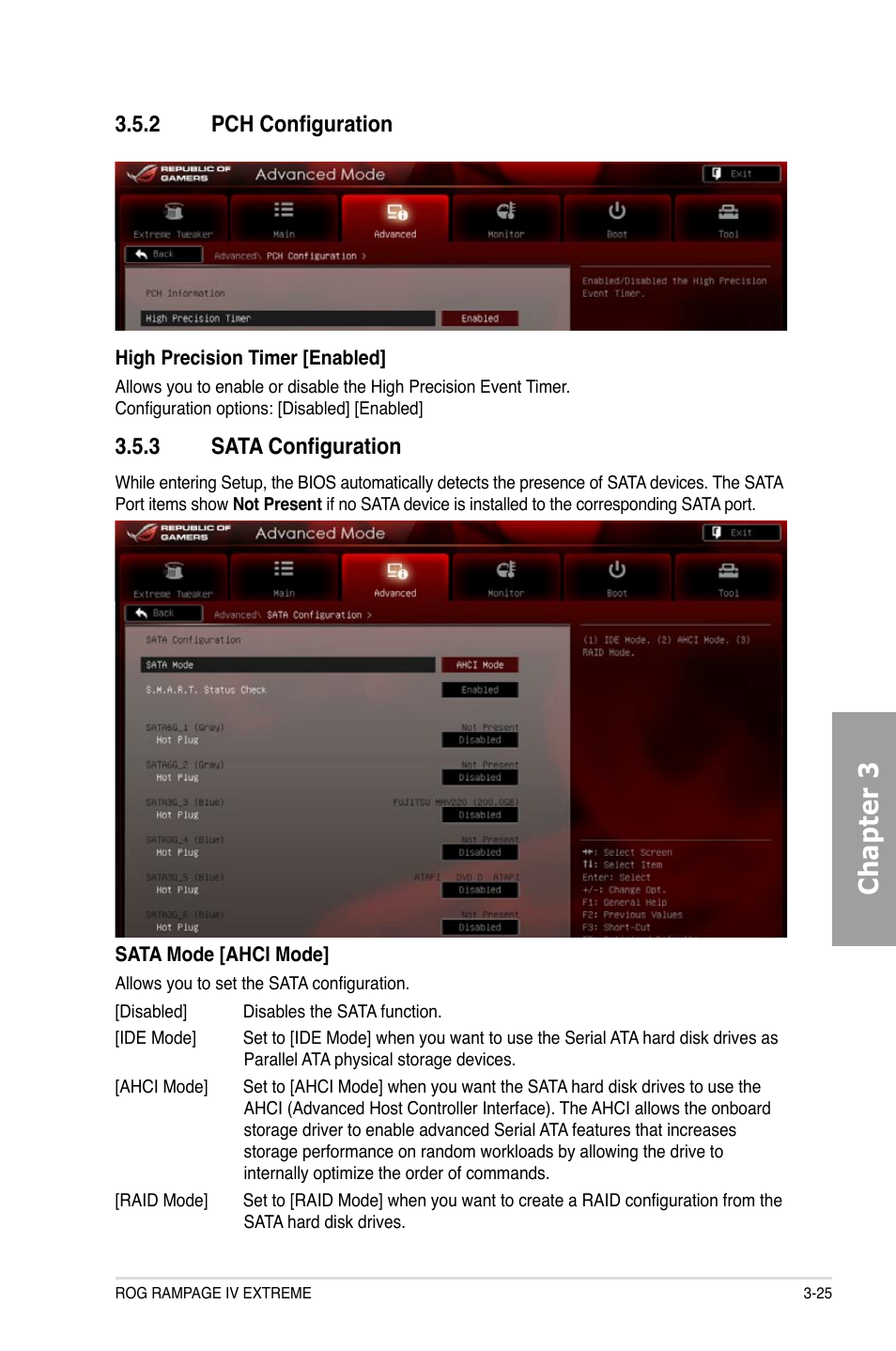 Chapter 3, 2 pch configuration, 3 sata configuration | Asus Rampage IV Extreme User Manual | Page 111 / 179