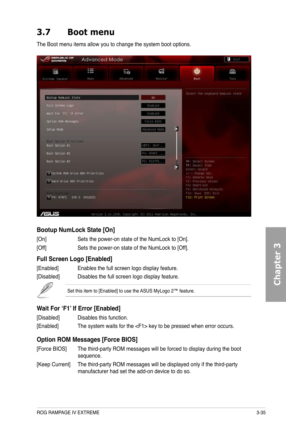 Chapter 3 3.7 boot menu | Asus Rampage IV Extreme User Manual | Page 121 / 179