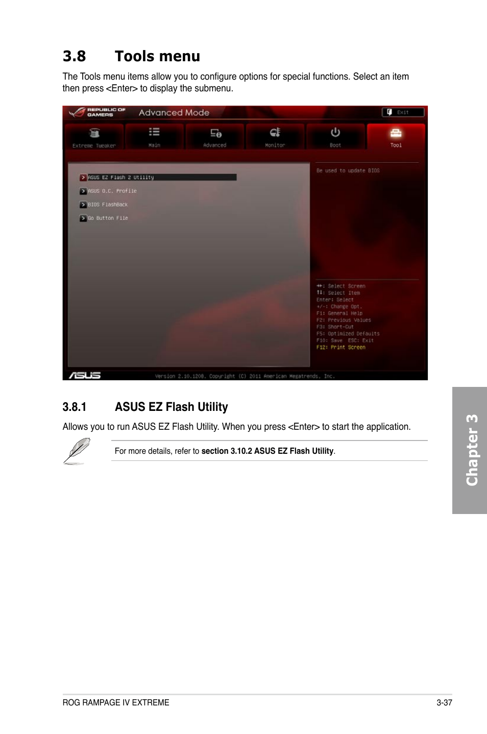 Chapter 3 3.8 tools menu | Asus Rampage IV Extreme User Manual | Page 123 / 179