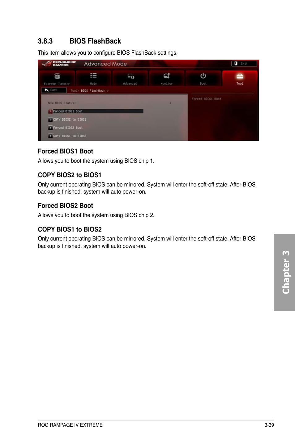 Chapter 3, 3 bios flashback | Asus Rampage IV Extreme User Manual | Page 125 / 179