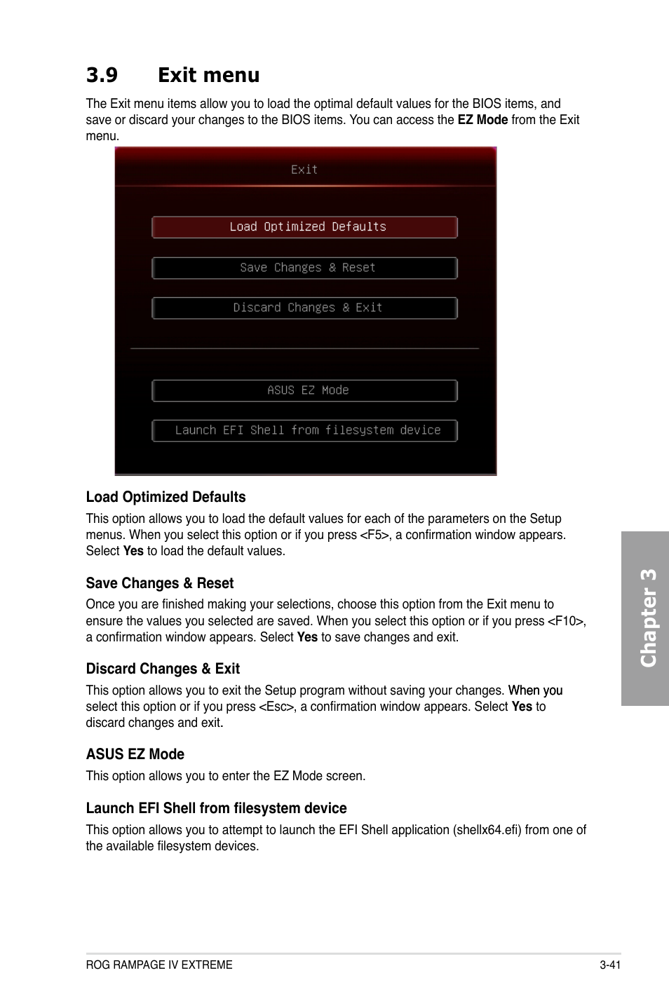 Chapter 3 3.9 exit menu | Asus Rampage IV Extreme User Manual | Page 127 / 179