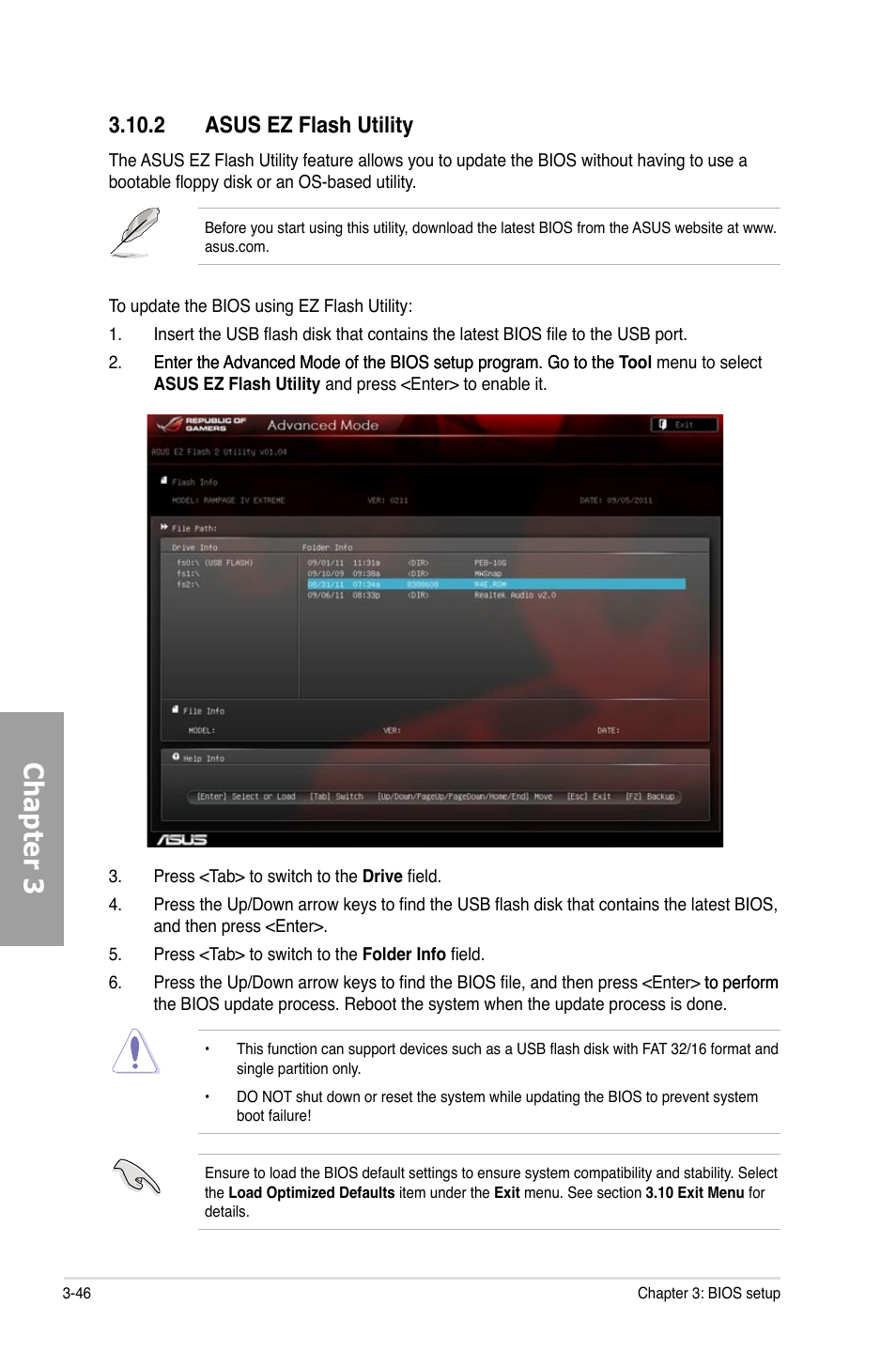 Chapter 3, 2 asus ez flash utility | Asus Rampage IV Extreme User Manual | Page 132 / 179