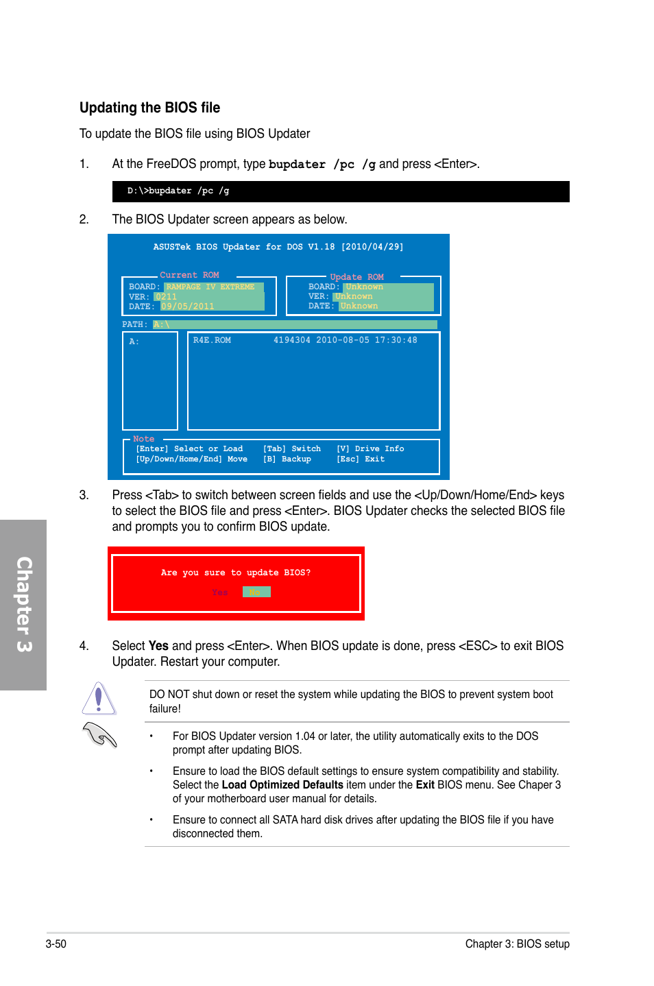 Chapter 3, Updating the bios file | Asus Rampage IV Extreme User Manual | Page 136 / 179