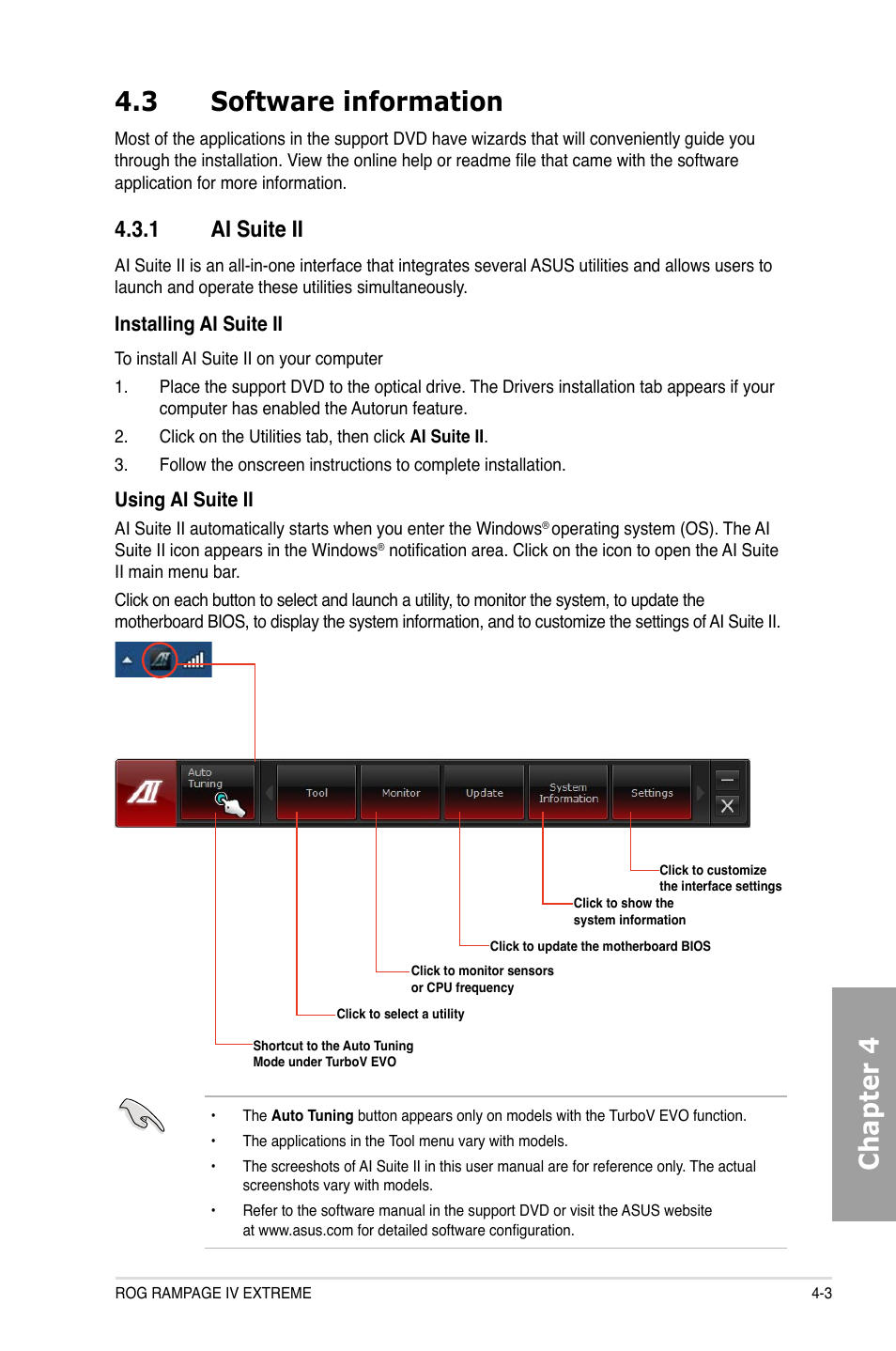 Chapter 4 4.3 software information, 1 ai suite ii | Asus Rampage IV Extreme User Manual | Page 140 / 179