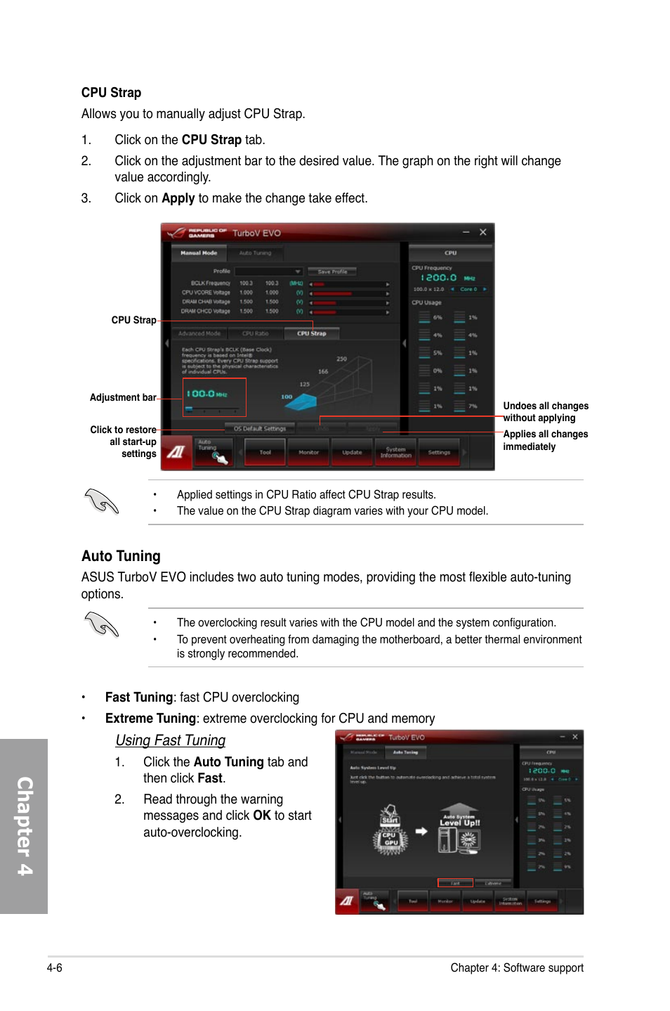 Chapter 4, Auto tuning, Using fast tuning | Asus Rampage IV Extreme User Manual | Page 143 / 179