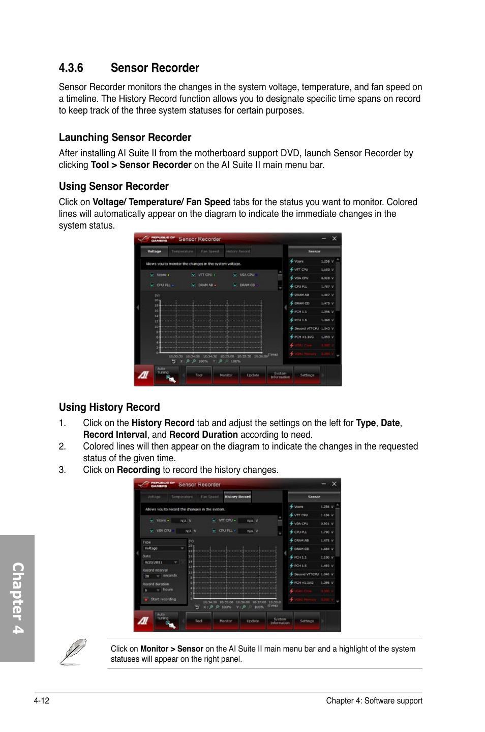 Chapter 4, 6 sensor recorder | Asus Rampage IV Extreme User Manual | Page 149 / 179