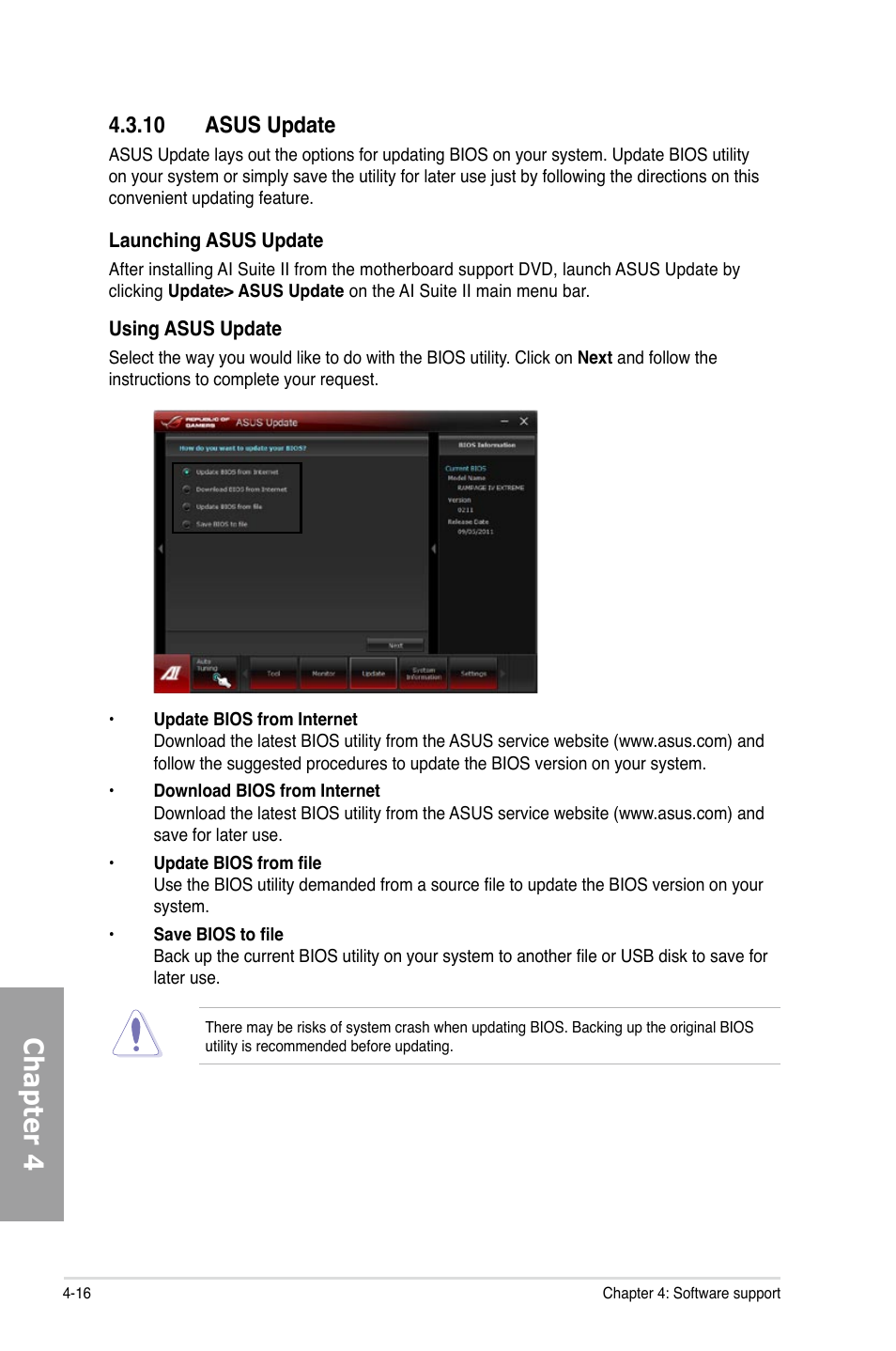 Chapter 4, 10 asus update | Asus Rampage IV Extreme User Manual | Page 153 / 179