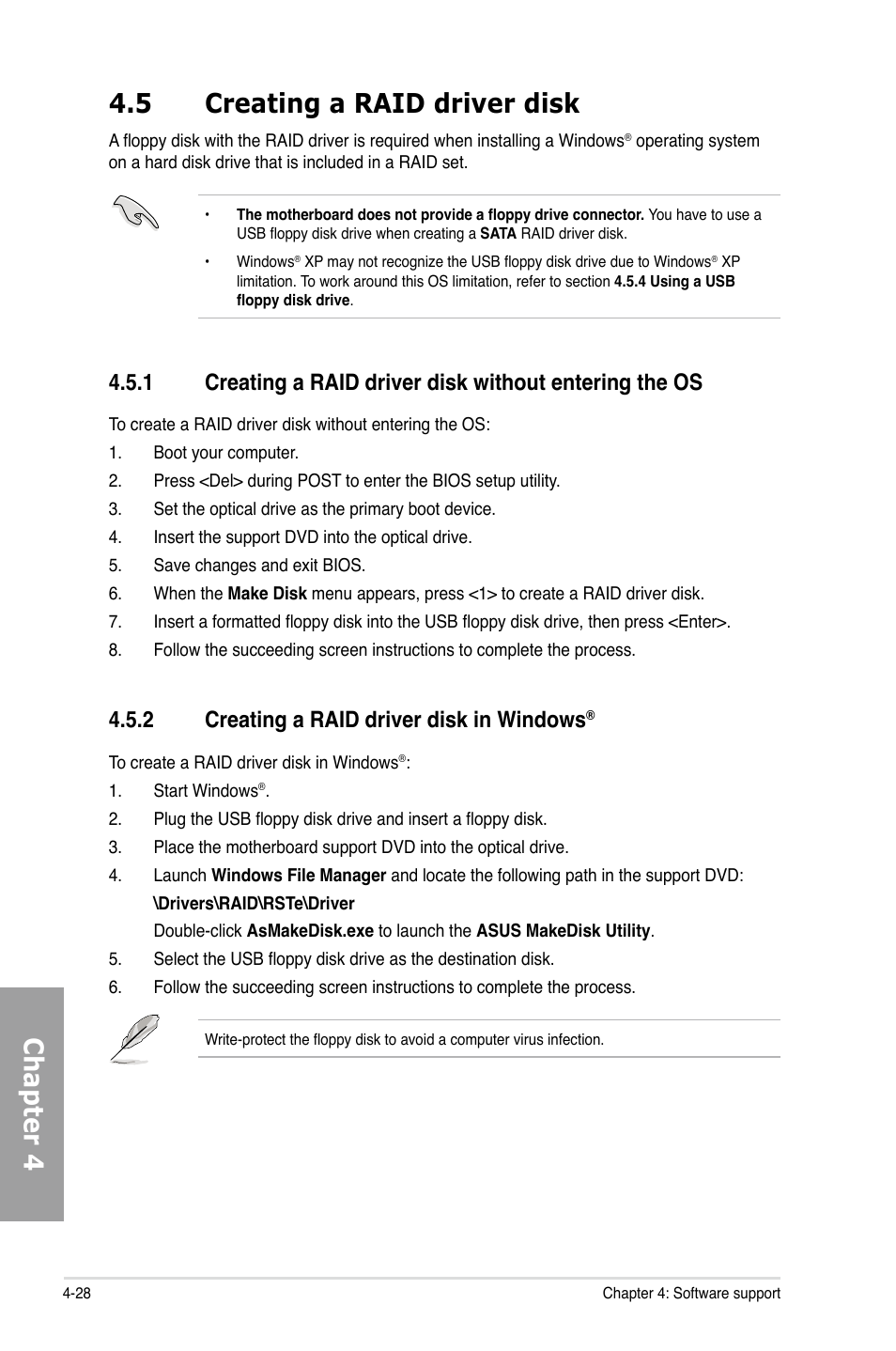 Chapter 4 4.5 creating a raid driver disk, 2 creating a raid driver disk in windows | Asus Rampage IV Extreme User Manual | Page 165 / 179