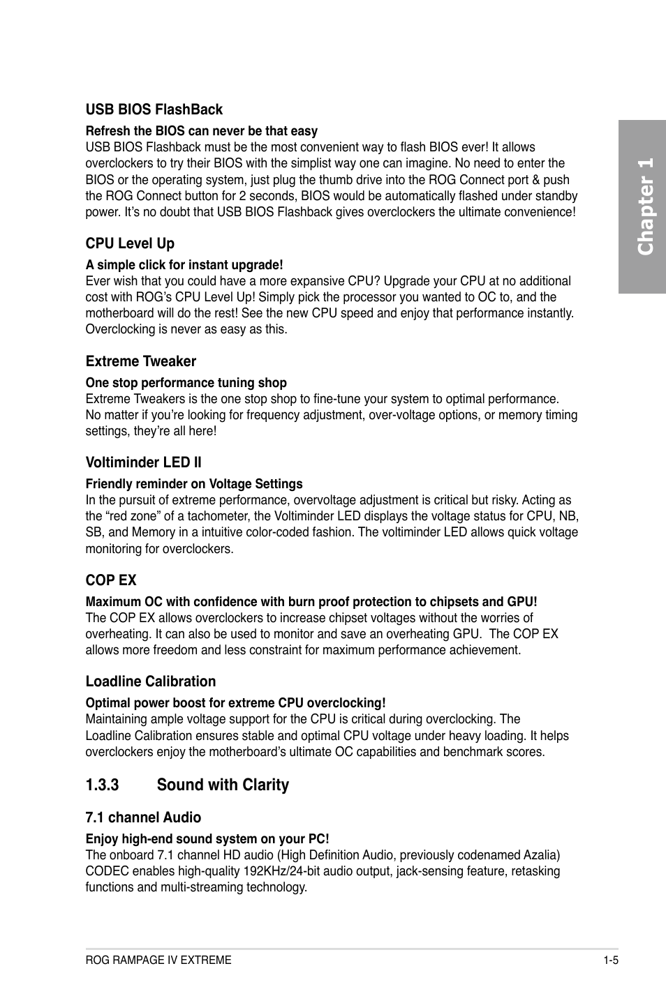 Chapter 1, 3 sound with clarity | Asus Rampage IV Extreme User Manual | Page 23 / 179