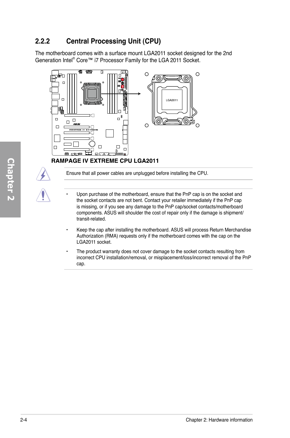 Chapter 2, 2 central processing unit (cpu) | Asus Rampage IV Extreme User Manual | Page 28 / 179