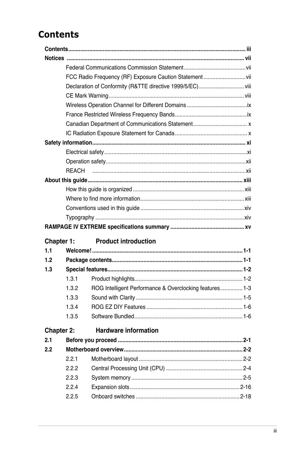 Asus Rampage IV Extreme User Manual | Page 3 / 179