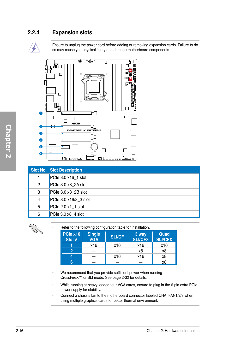 Chapter 2, 4 expansion slots | Asus Rampage IV Extreme User Manual | Page 40 / 179