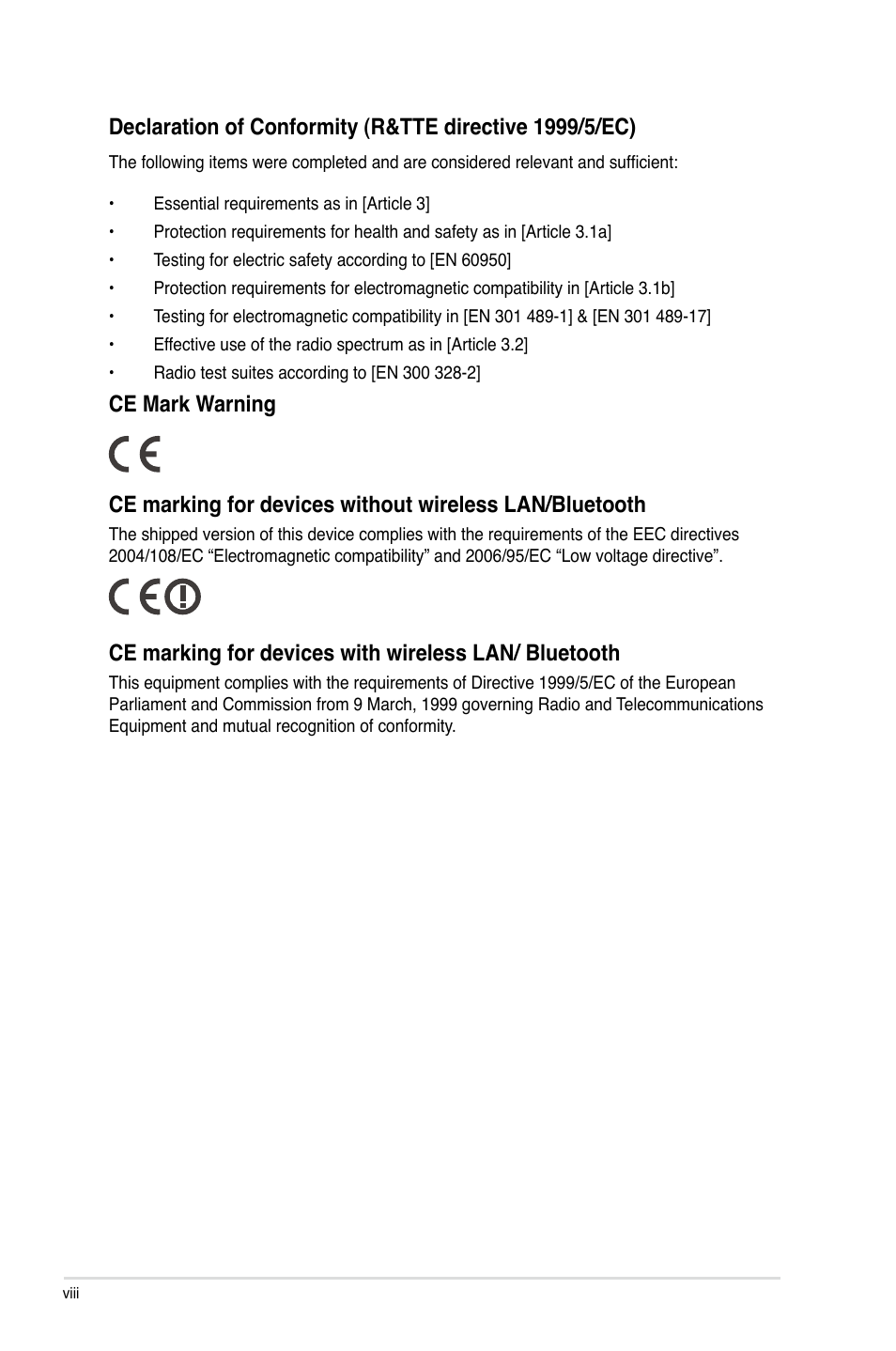 Ce mark warning | Asus Rampage IV Extreme User Manual | Page 8 / 179